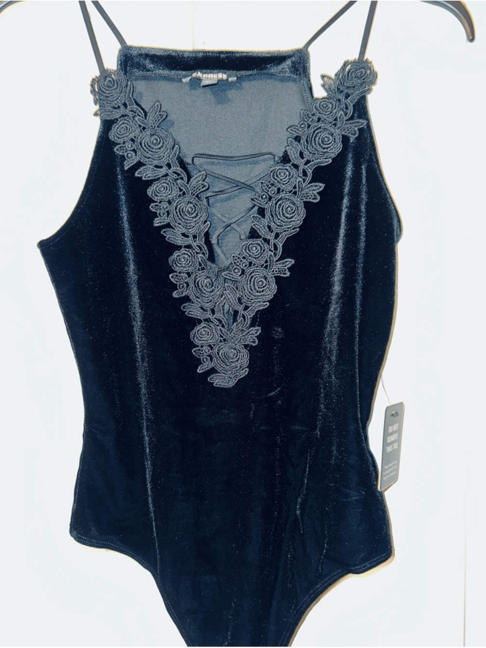 Express Black Textured Top with Tag Detail